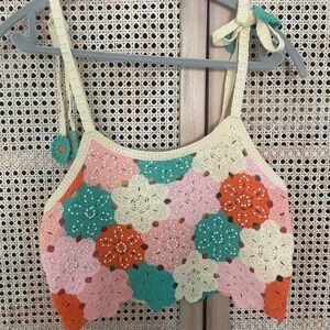 Colorful Crochet Floral Crop Top